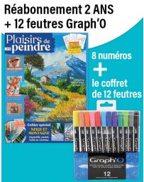 Réabonnement Plaisirs de Peindre (8 numéros) + le coffret de 12 feutres Graph'O