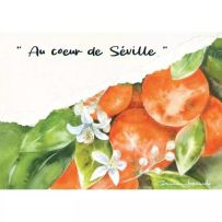 Couverture du livre d'art "Au cœur de Séville" de Corinne Izquierdo. L'illustration à l'aquarelle, lumineuse et colorée, représente le végétal sous toutes couleurs. Le titre est écrit en lettres élégantes en haut de l'image.