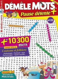 Découvrez Démêle Mots Pause Détente 25 ! Jeux captivants et un cahier spécial dédié aux coutumes et au folklore. Détente et culture au rendez-vous !