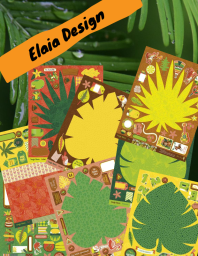 Lot de 32 pages d'étiquettes Scrapbooking sur les thèmes du voyage Jungle mania, Passeport, Cacatoes, Toucan, Colibri... Elaia Design - Diverti Editions