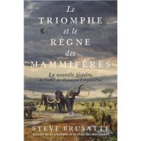 Couverture du livre Le triomphe et le règne des mammifères avec illustration de mammouths et animaux préhistoriques dans un paysage naturel, ambiance scientifique et historique. Achat sur Divertistore.com.