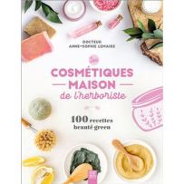 Couverture du livre "Les cosmétiques maison de l’herboriste" édité par Éveil Nature. L'illustration à l'encre représente une main au-dessus d'une composition de plantes médicinales et de fleurs de calendula séchées, rappelant une gravure ancienne botaniqu