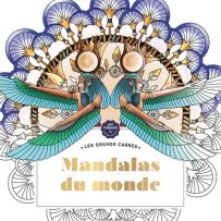 Mandalas du monde – couverture du livre de coloriage avec mandala inspiré de l’Égypte ancienne, figures ailées et motifs géométriques culturels