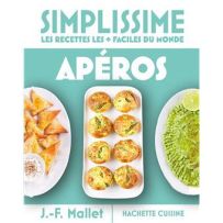 Couverture du livre "Mini Simplissime Apéros" avec fond vert, plats apéritifs présentés en assiettes et titre blanc, ambiance culinaire moderne et accessible. Achat sur Divertistore.com.