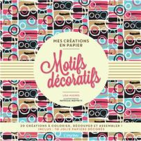 Couverture du livre "Motifs décoratifs" aux motifs géométriques roses, bleus et noirs de la collection Mes créations en papier. Achat sur Divertistore.com.