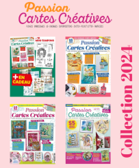 Pochette 2024 Passion Cartes Créatives : 4 numéros (73 à 76) avec idées de cartes, techniques papier, tutos pas à pas et créations festives. Achat magazine sur Divertistore
