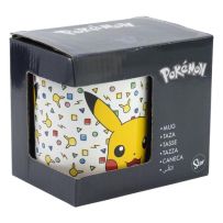 Boîte du mug Pokémon Confetti 325 ml avec Pikachu visible à travers la fenêtre et design coloré à motifs géométriques.