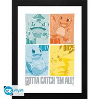 Poster Pokémon encadré : Pikachu & Kanto Starters 30x40Cm