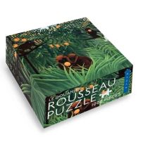Boîte du puzzle Douanier Rousseau 1000 pièces avec illustration de jungle luxuriante, végétation dense et animal exotique au centre, couleurs vertes intenses et style naïf caractéristique. Achat sur Divertistore.com.
