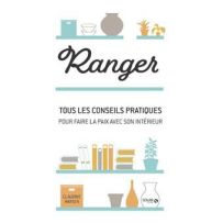 Couverture du livre Ranger – Tous les conseils avec design épuré, illustrations d’étagères, livres et objets du quotidien, ambiance minimaliste et organisée. Achat sur Divertistore.com.