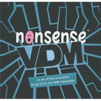Boîte du jeu VDM Le jeu ! avec logo “nonsense VDM” sur fond sombre et motifs graphiques lumineux, style moderne et fun. Achat sur Divertistore.com.
