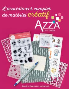 Matériel créatif AZZA pour vos projets de scrapbooking, cartes créatives et DIY : tampons, pochoirs, papiers, stickers, feutre double-pointe, planches et embellissements.