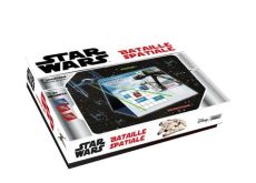 Boîte du jeu Star Wars Bataille Spatiale montrant un plateau de jeu avec grille, vaisseaux et personnages de la saga, sur fond spatial noir avec logo Star Wars et visuels Disney.