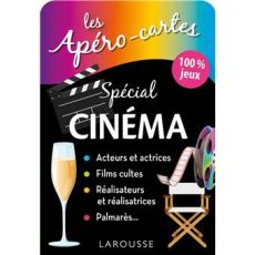 Couverture du jeu Les Apéro-cartes – Spécial Cinéma, illustrée avec une coupe de champagne, un clap de cinéma et un fauteuil de réalisateur.