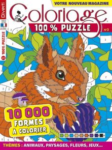 Coloriage 100% Puzzle n°3 Thèmes animaux, paysages, fleurs, jeux - Magazine de Diverti Editions