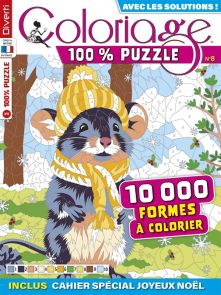 Découvrez le nouveau "Coloriage 100% Puzzle" et son cahier spécial de Noël ! Plongez dans des pages festives et créatives, parfaites pour stimuler l'esprit et apporter de la joie pendant les fêtes. Achat magazine sur Divertistore