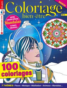 100 coloriages, 6 thèmes à colorier  : personnages, fleurs, Mexique, Méditation, animaux et minuit... - Coloriage Bien-Etre 04 - magazine de Diverti Editions - Achat magazine sur Divertistore