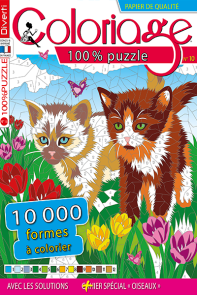 Coloriage 100% Puzzle 10 - Avec un cahier spécial oiseaux - Magazine de Diverti Editions