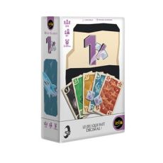 Couverture de la boîte du jeu Mini Games 1% de Iello. Le titre "1%" est en grand, accompagné de deux dés à dix faces rouges et de cartes colorées. Un design dynamique pour ce jeu d'ambiance compact, à retrouver sur Divertistore.com.