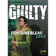 Couverture du jeu Guilty : Fontainebleau 1543 chez Iello. Illustration sombre de Catherine de Médicis pour ce thriller historique immersif. Une enquête sensorielle unique à la cour de France.
