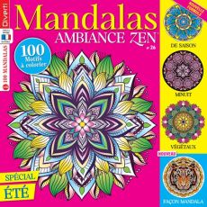 Spécial Eté - Mandalas Ambiance Zen 26 - 100 motifs à colorier - De saison - Minuit - Végétaux - Façon mandalas - Magazine de Diverti Editions