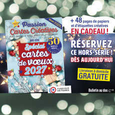 Réservez le hors-série Passion Cartes Créatives – Spécial cartes de vœux 2027 : 50 modèles inédits, techniques créatives et 48 pages de papiers et étiquettes en cadeau. Achat magazine sur Divertistore.com
